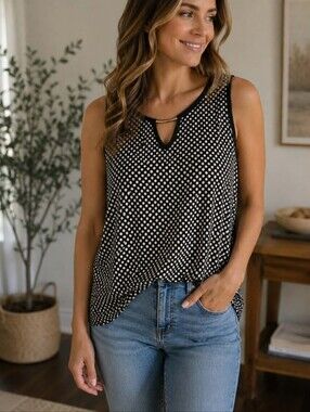 Lavish Alice Black & Cream Polka Dot Sleeveless Top